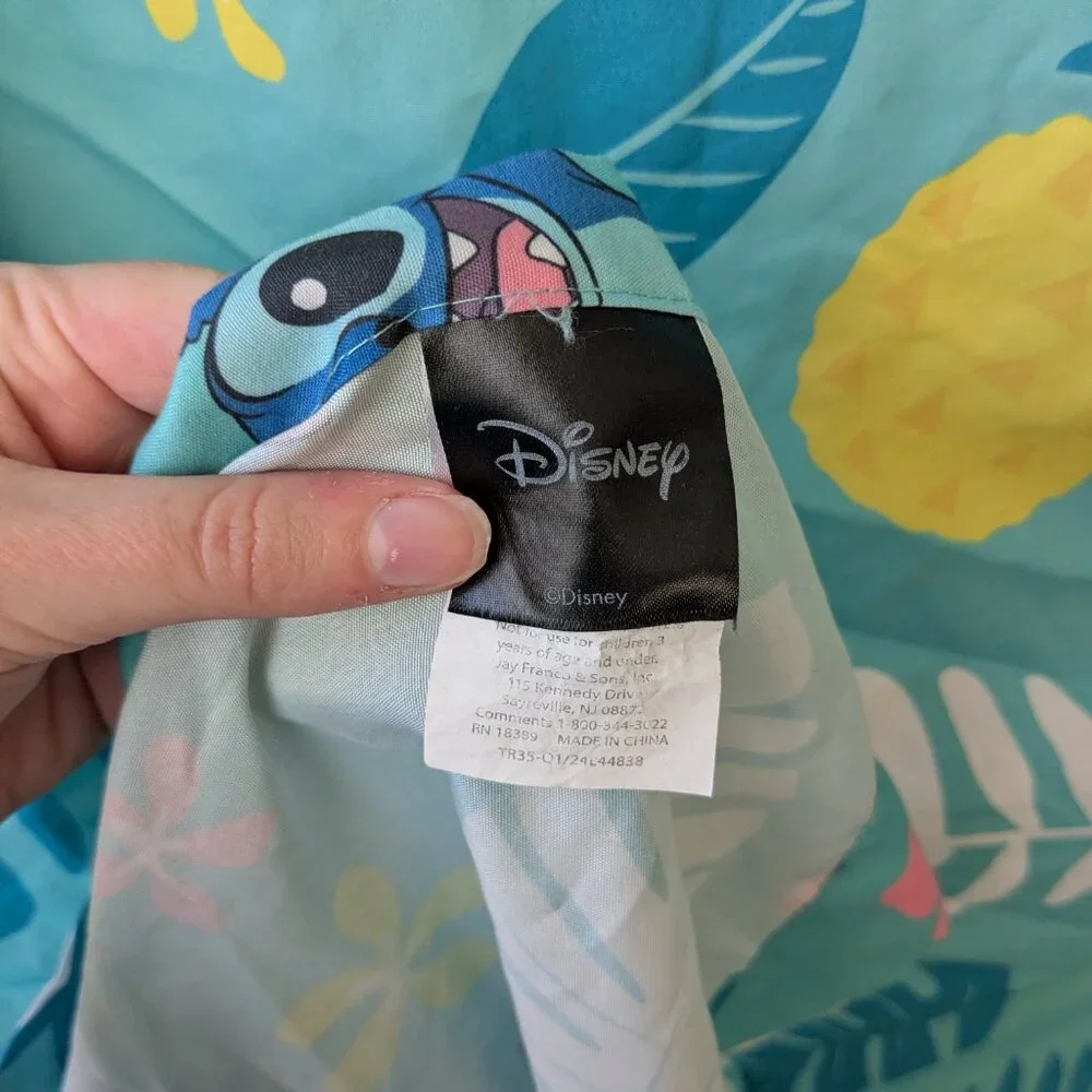Disney Stitch Teal Twin Size Top Sheet Tropical Leaves Lilo and Stitch